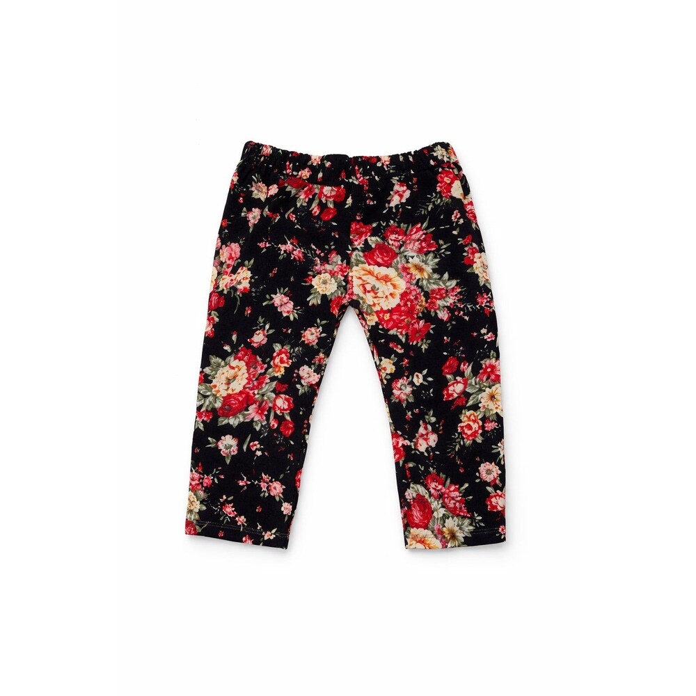 Boutique Toddler Girl Floral Pants 9-12 Months Black Red Elastic Waist Boho Comf